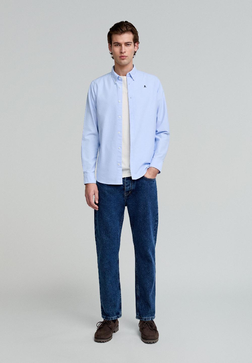 Scalpers OXFORD SHIRT WITH CONTRAST SKULL PRINT SKYBLUE