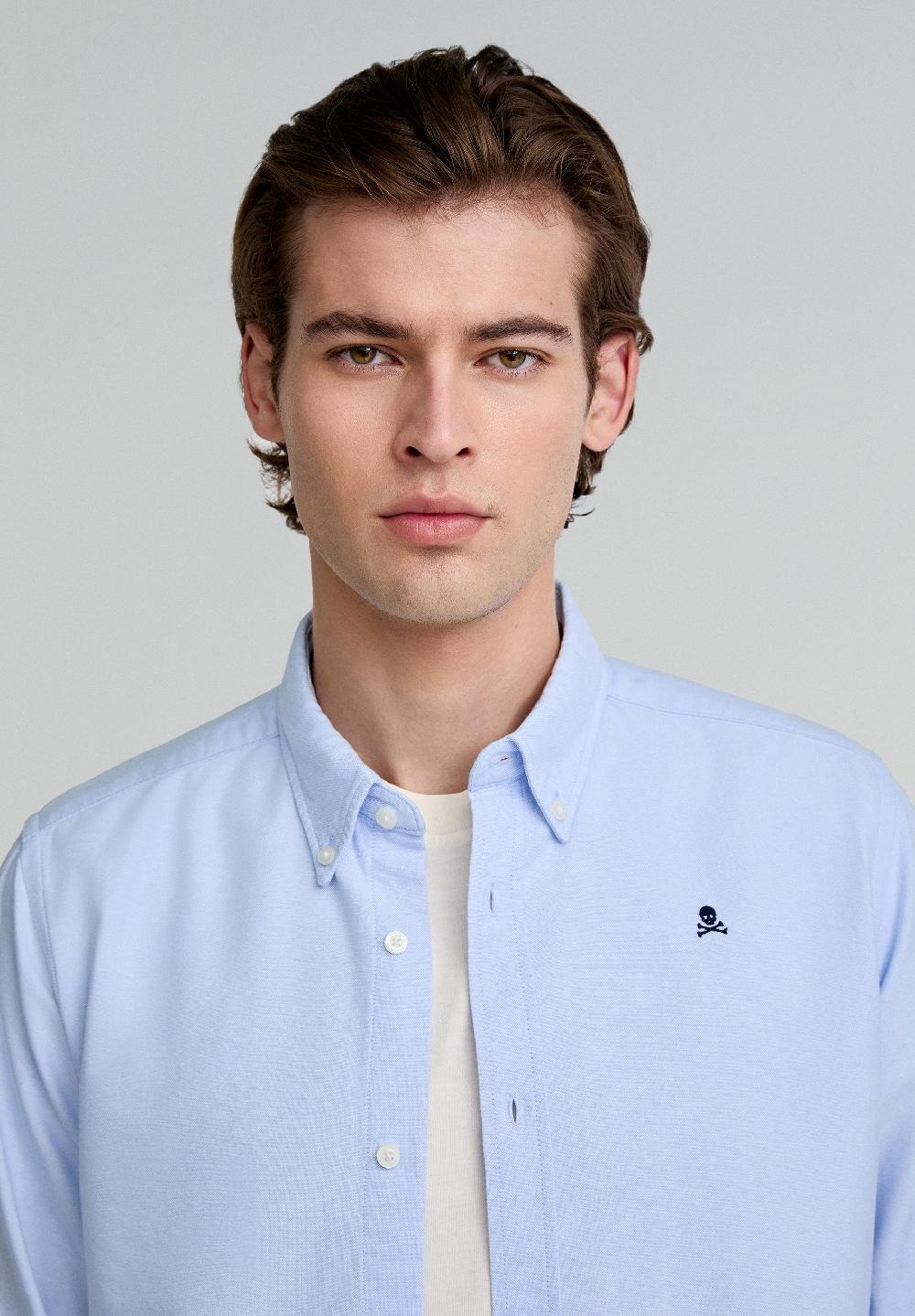 Scalpers OXFORD SHIRT WITH CONTRAST SKULL PRINT SKYBLUE