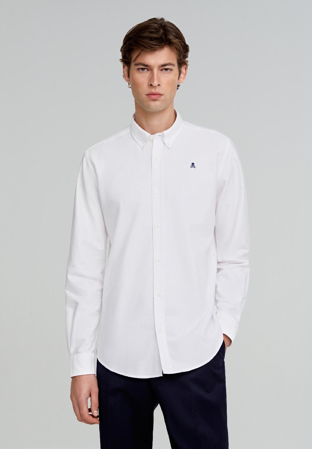 Scalpers OXFORD SHIRT WITH CONTRAST SKULL PRINT WHITE