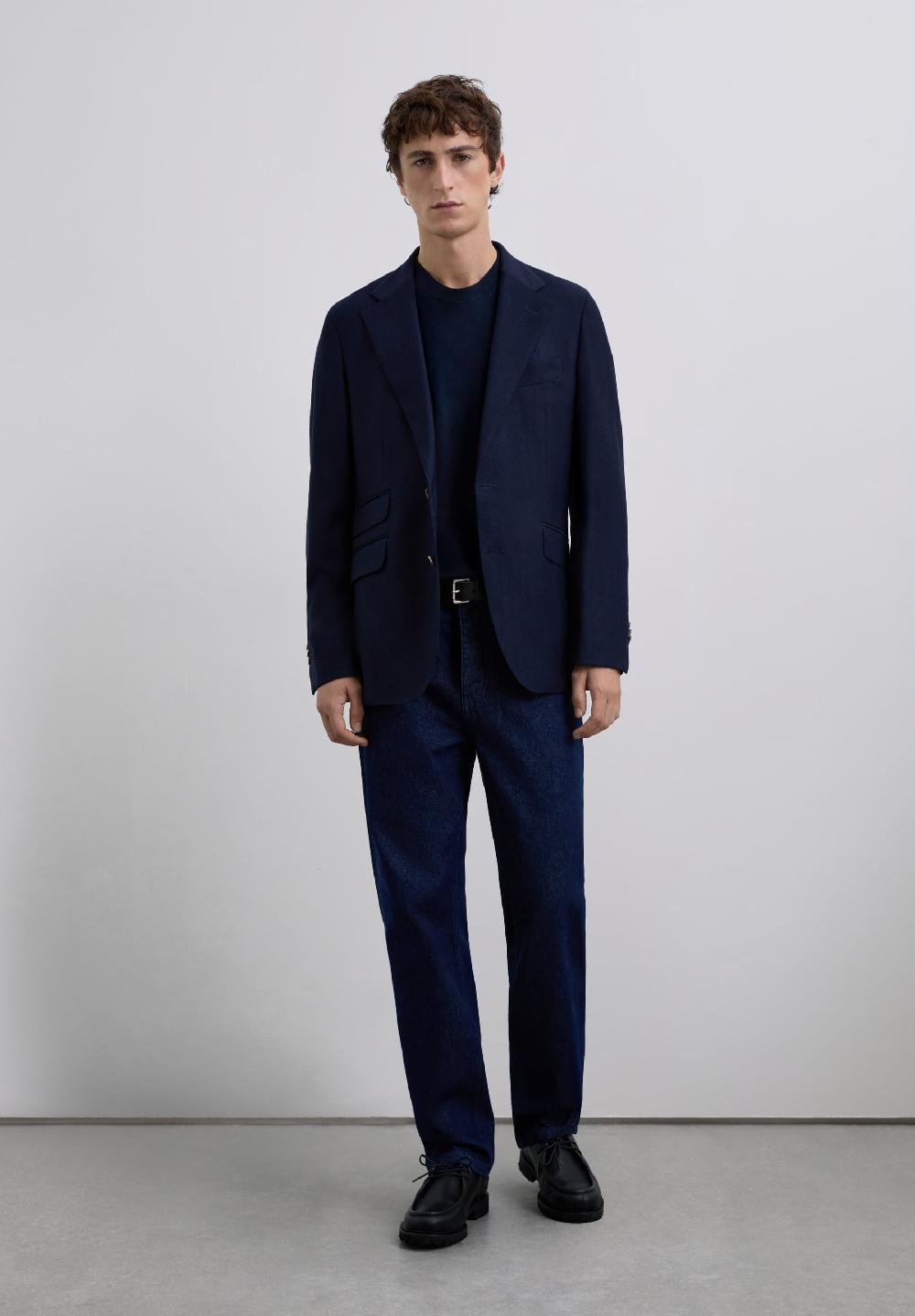 Scalpers PLAIN-COLOURED WOOL BLAZER HERRINGBONE NAVY
