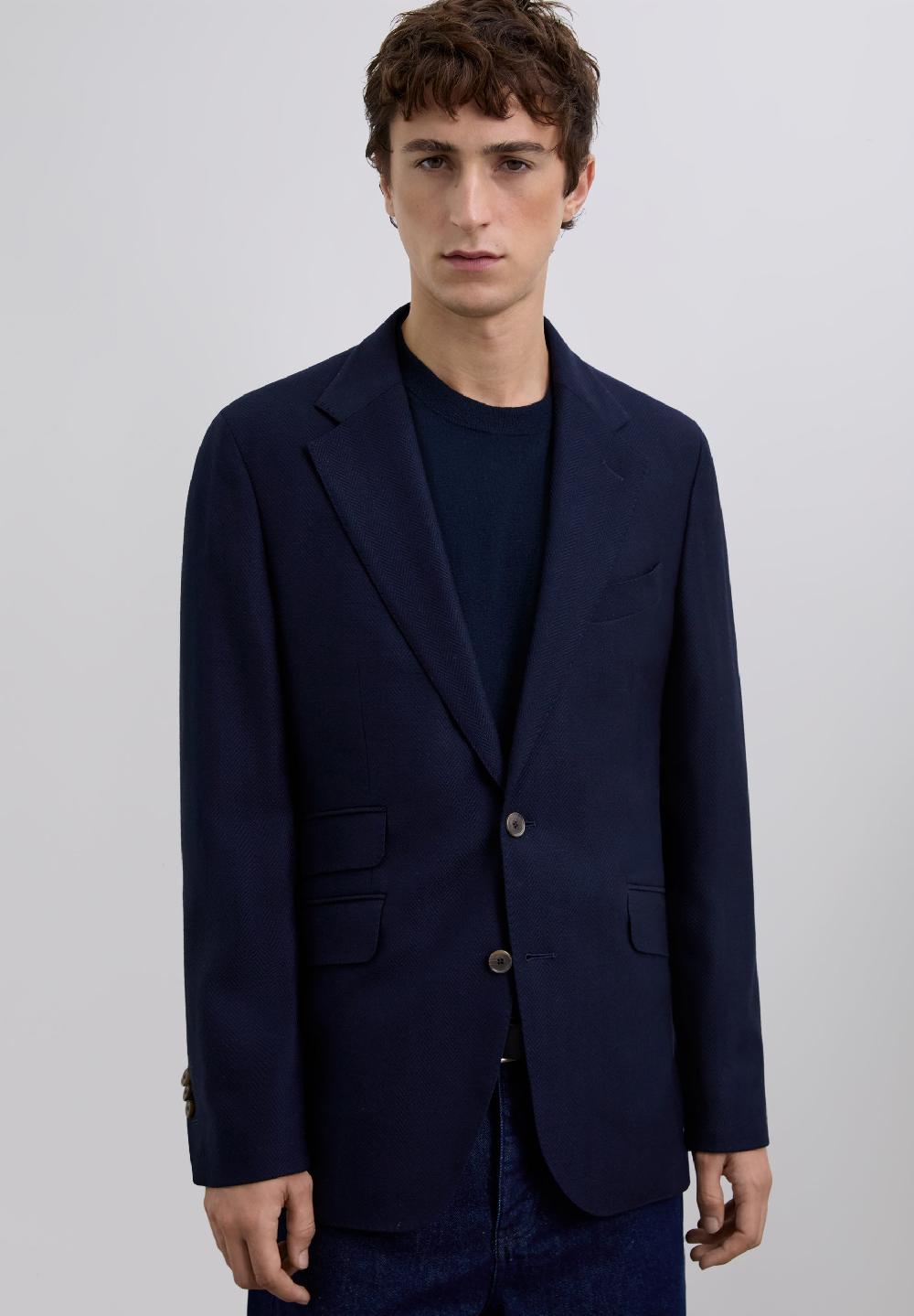 scalpers PLAIN-COLOURED WOOL BLAZER HERRINGBONE NAVY