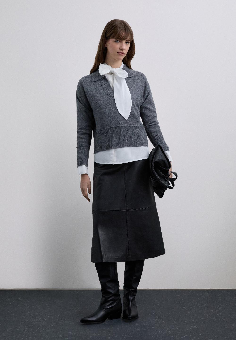 Scalpers POLO JUMPER WITH EMBOSSED DETAILS GREY MELANGE