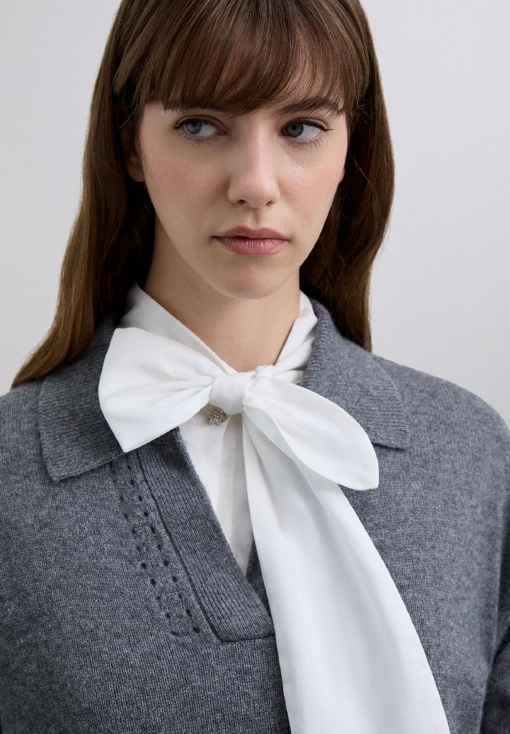 Scalpers POLO JUMPER WITH EMBOSSED DETAILS GREY MELANGE