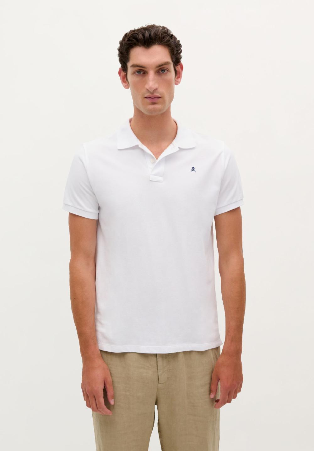 Scalpers POLO WITH CONTRAST EMBROIDERED SKULL WHITE