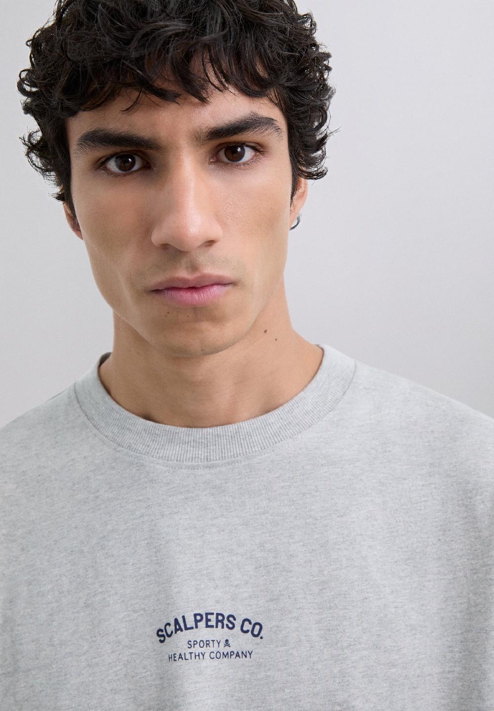 Scalpers PRINT T-SHIRT WITH CONTRAST LOGO GREY MELANGE