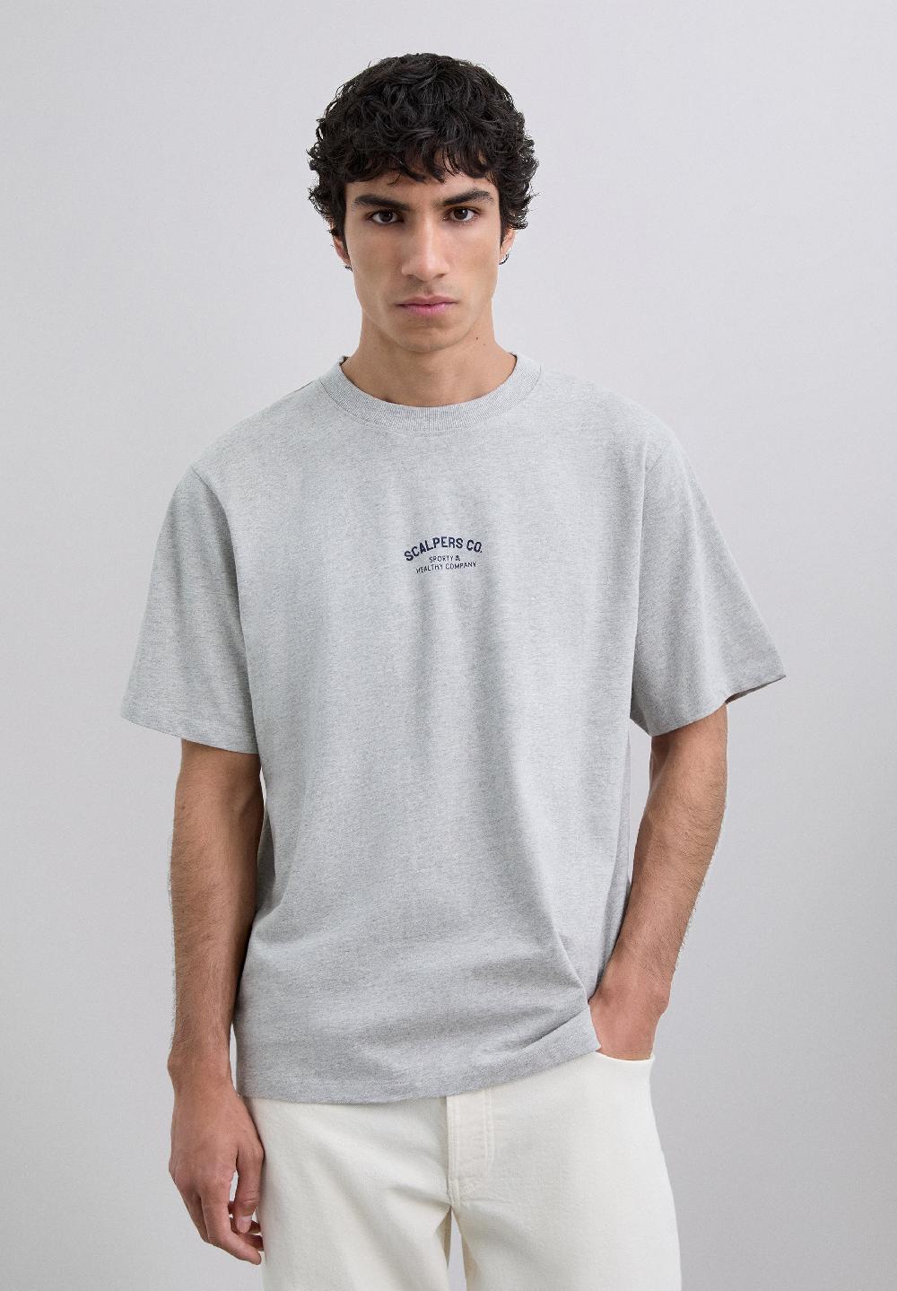 Scalpers PRINT T-SHIRT WITH CONTRAST LOGO GREY MELANGE