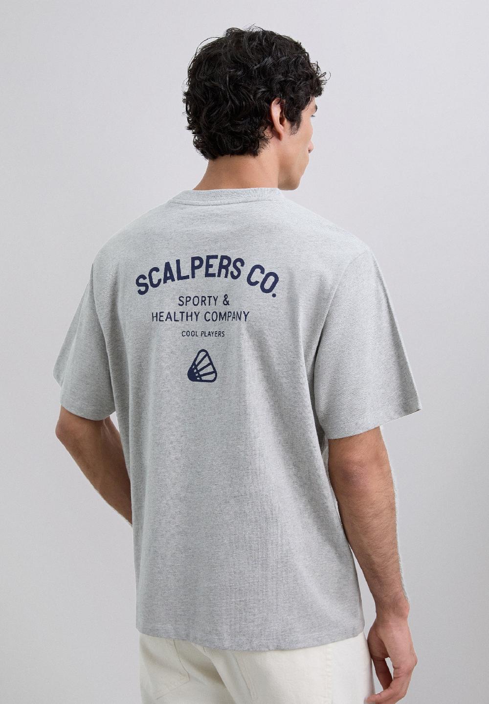 scalpers PRINT T-SHIRT WITH CONTRAST LOGO GREY MELANGE