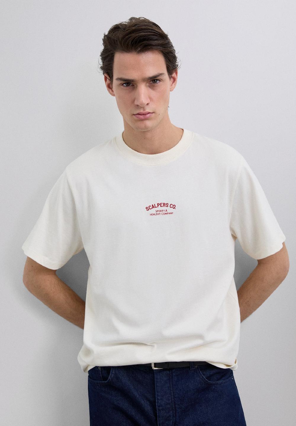 Scalpers PRINT T-SHIRT WITH CONTRAST LOGO OFF WHITE