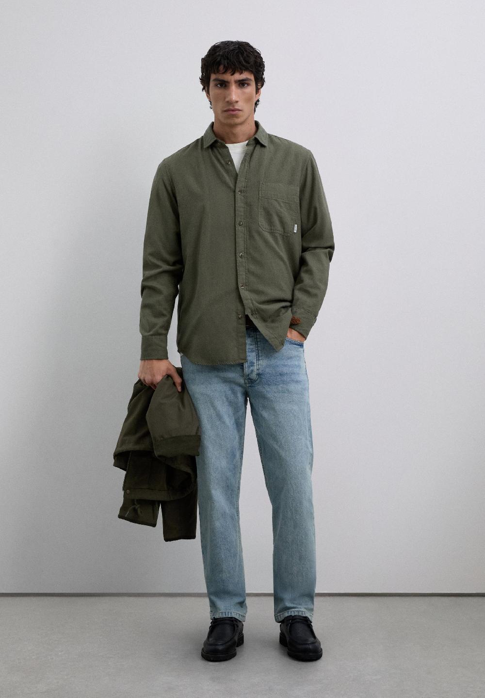 Scalpers REGULAR FIT OVERSHIRT WITH POCKET DARK KHAKI