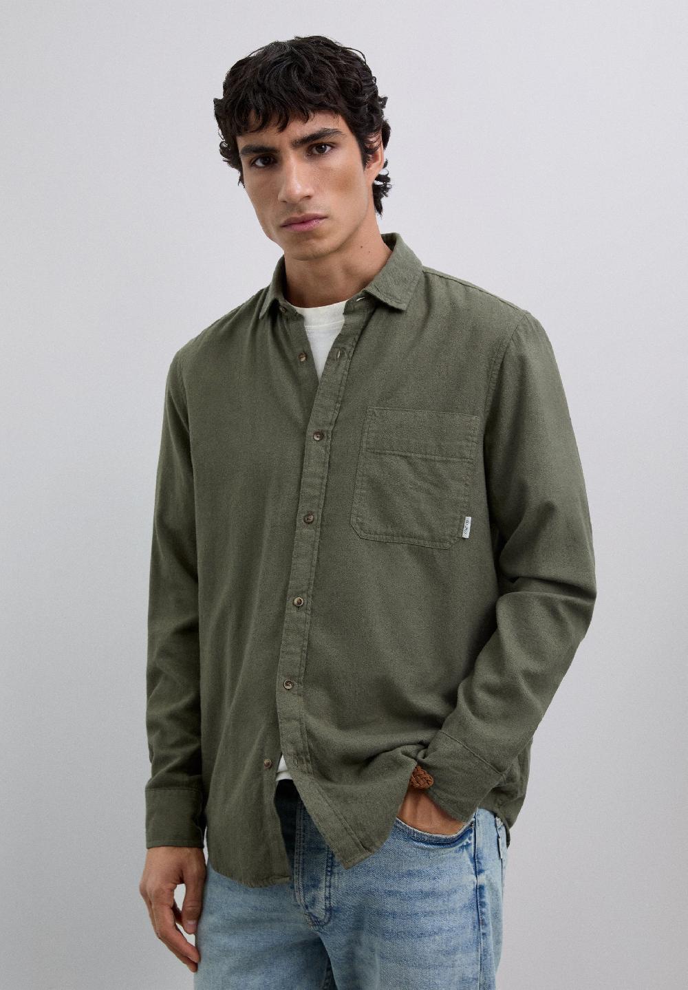 Scalpers REGULAR FIT OVERSHIRT WITH POCKET DARK KHAKI