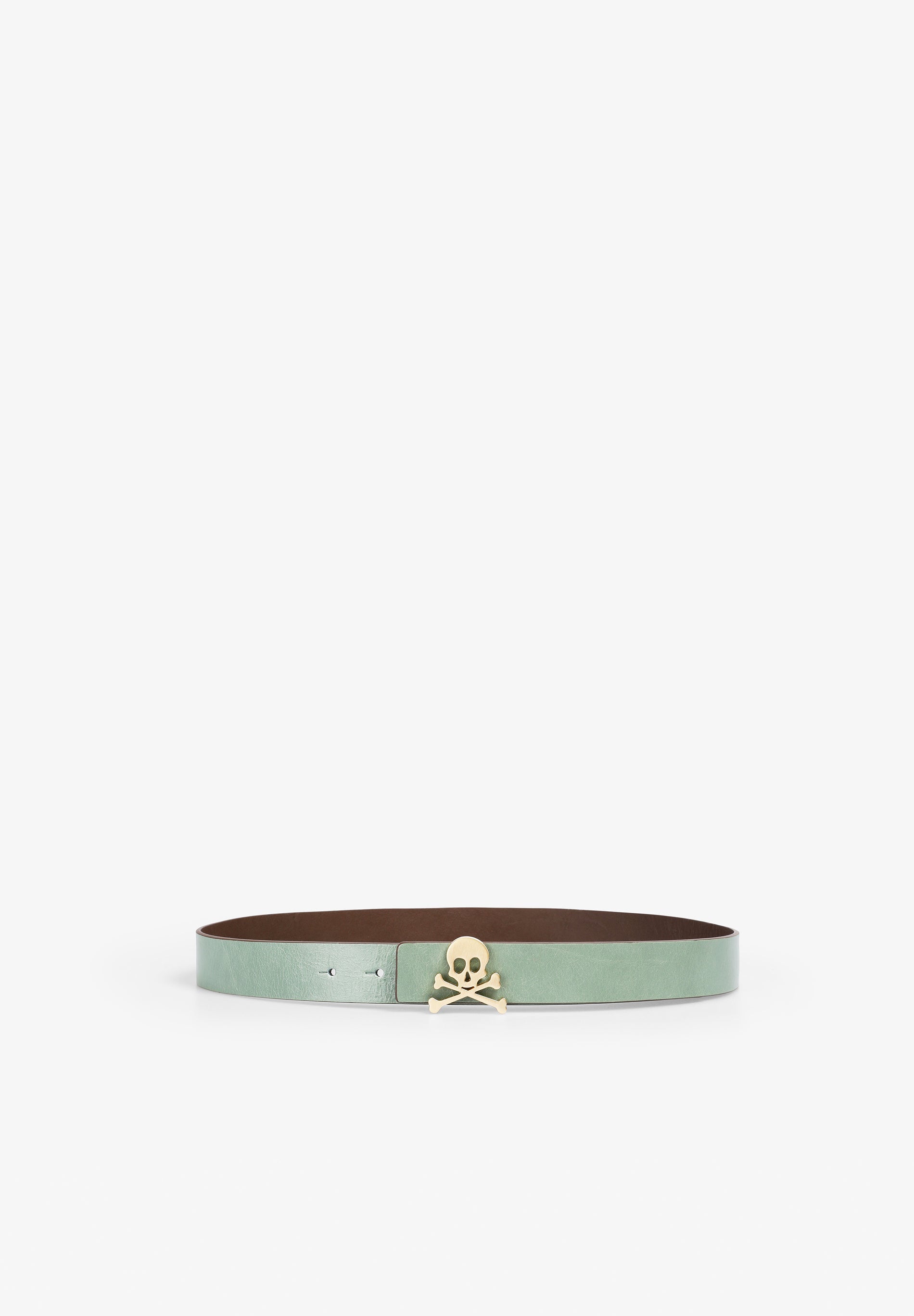 Scalpers REVERSIBLE LEATHER BELT WITH SKULL TURQUOISE