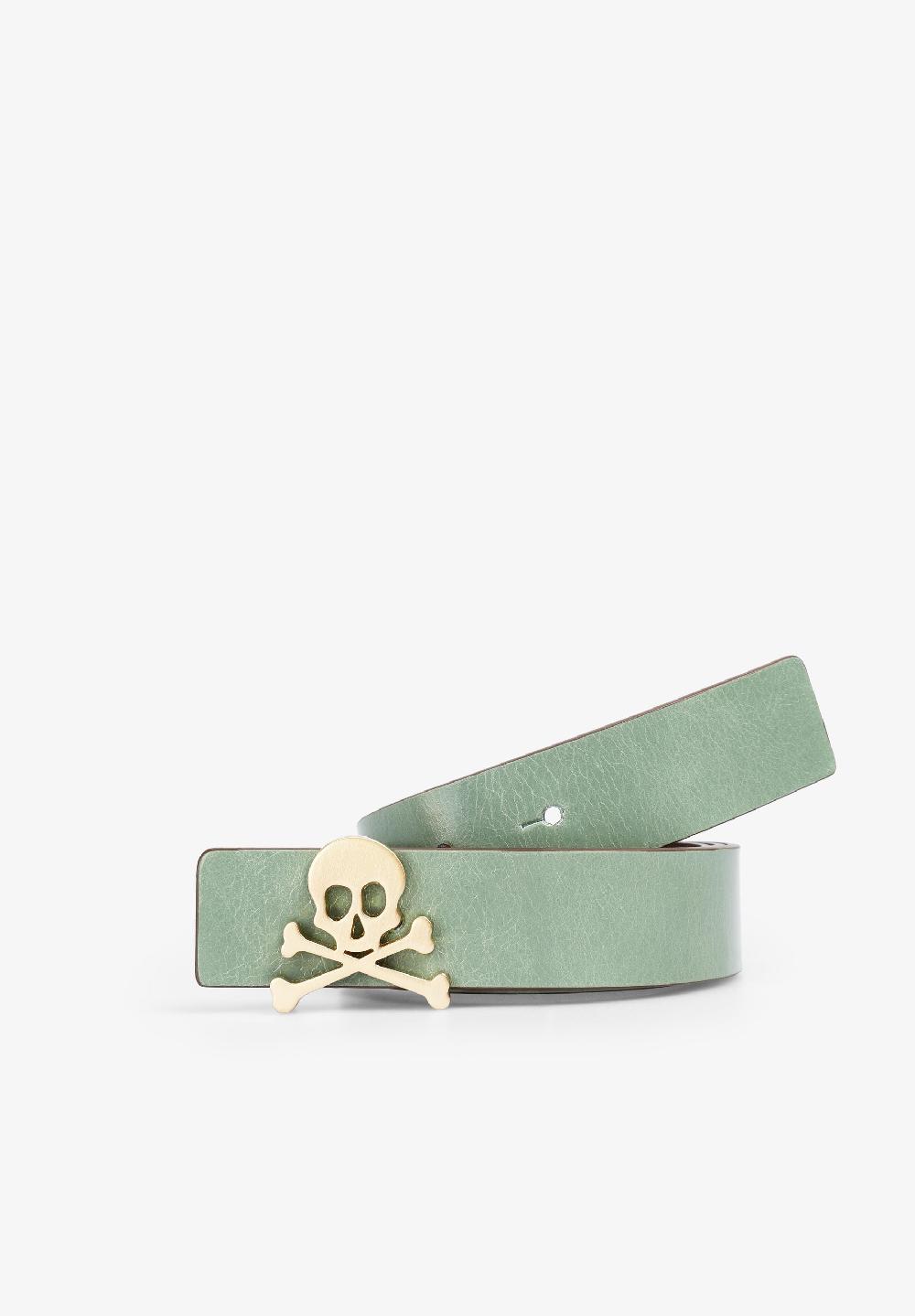 scalpers REVERSIBLE LEATHER BELT WITH SKULL TURQUOISE