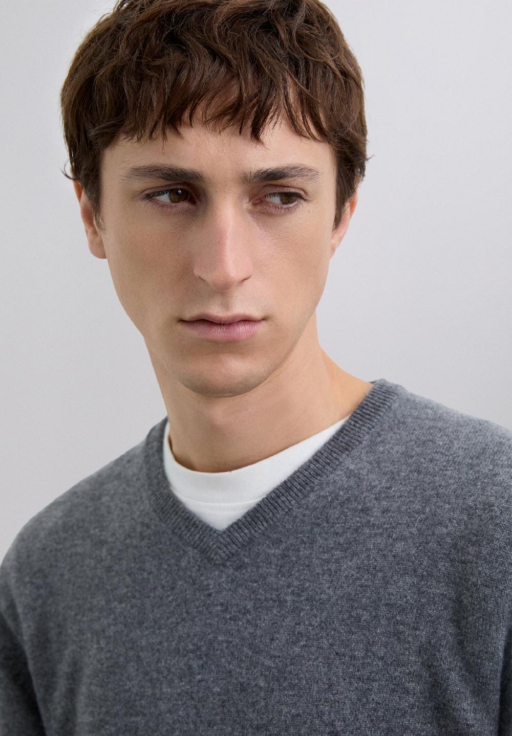 Scalpers 100% CASHMERE V-NECK SWEATER DARK GREY