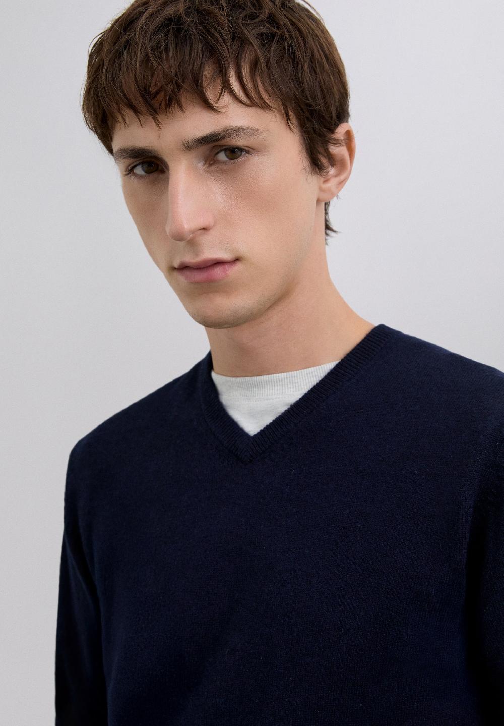 Scalpers 100% CASHMERE V-NECK SWEATER NAVY