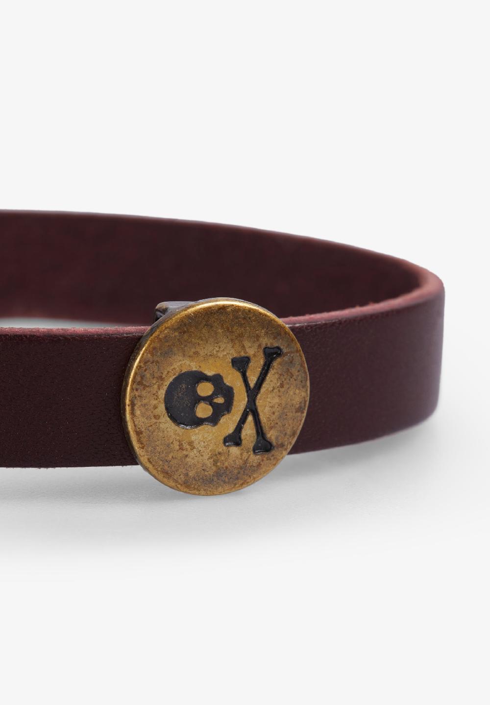 Scalpers 100% LEATHER BRACELET WITH SKULL BURGUNDY