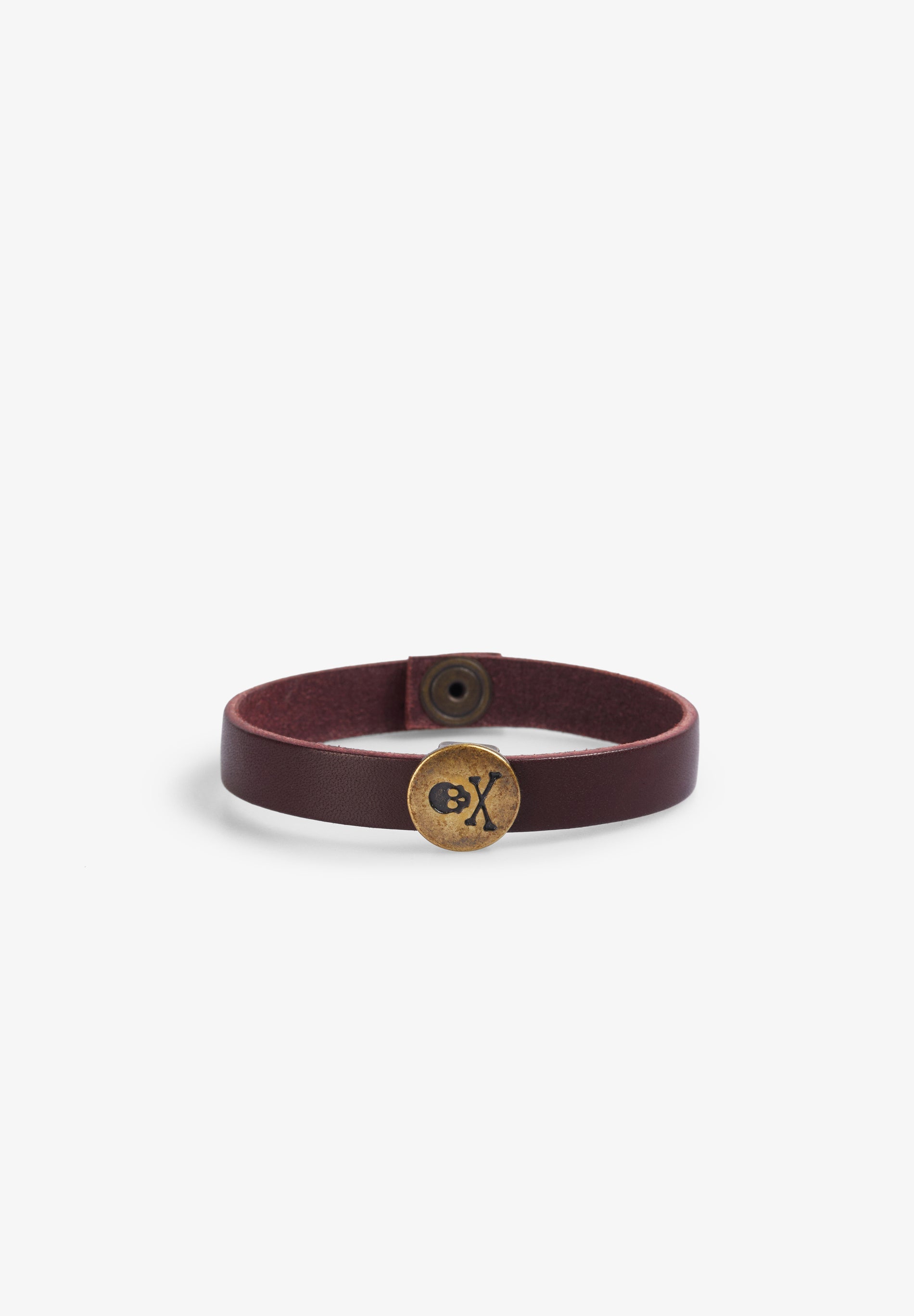 scalpers 100% LEATHER BRACELET WITH SKULL BURGUNDY