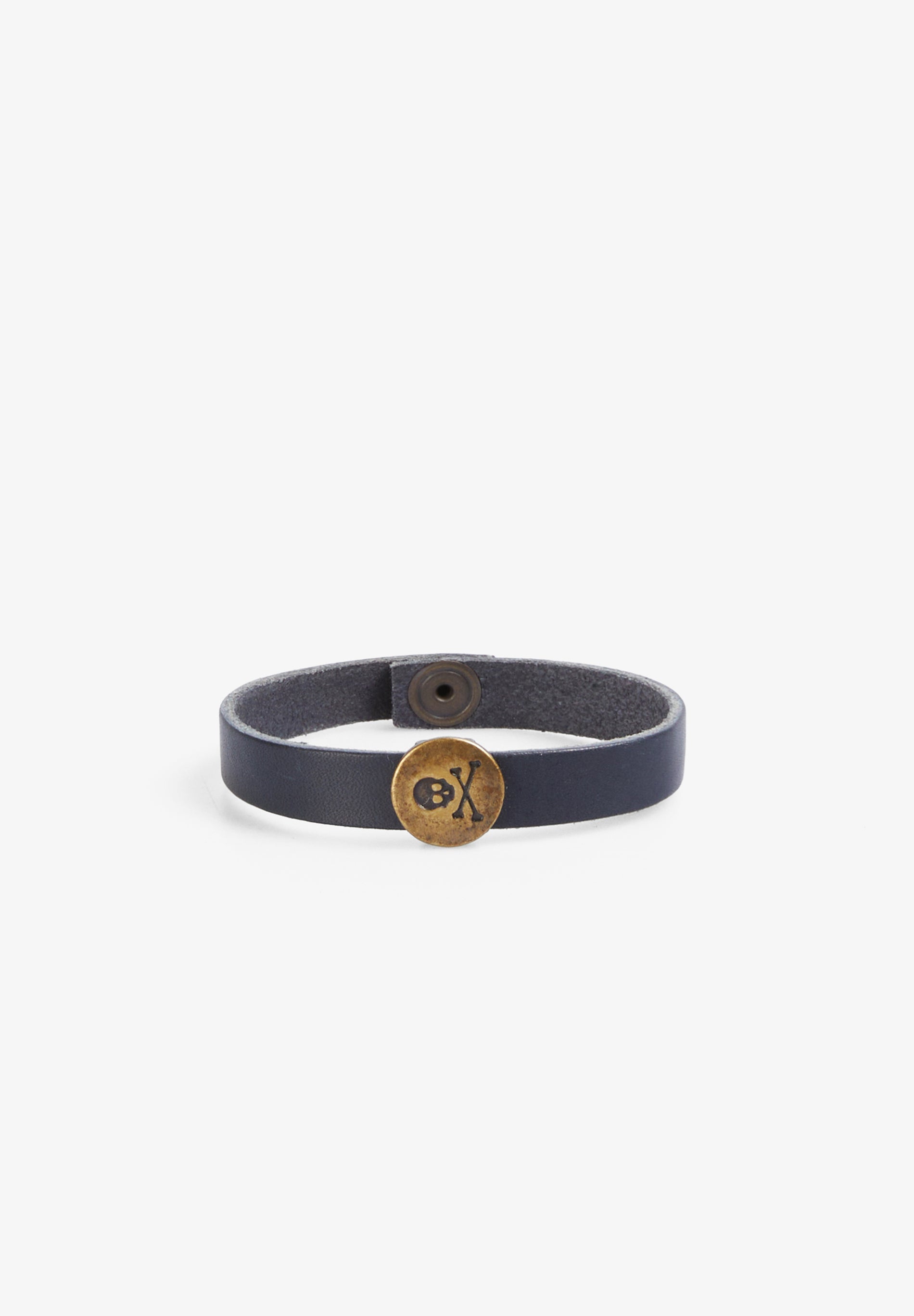 Scalpers 100% LEATHER BRACELET WITH SKULL NAVY