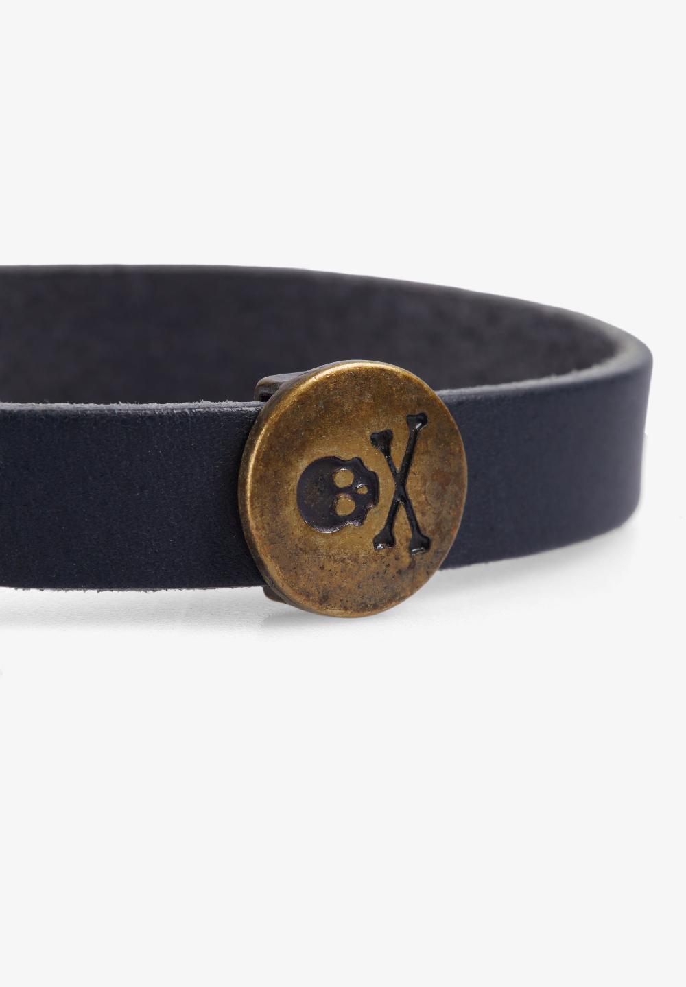 Scalpers 100% LEATHER BRACELET WITH SKULL NAVY