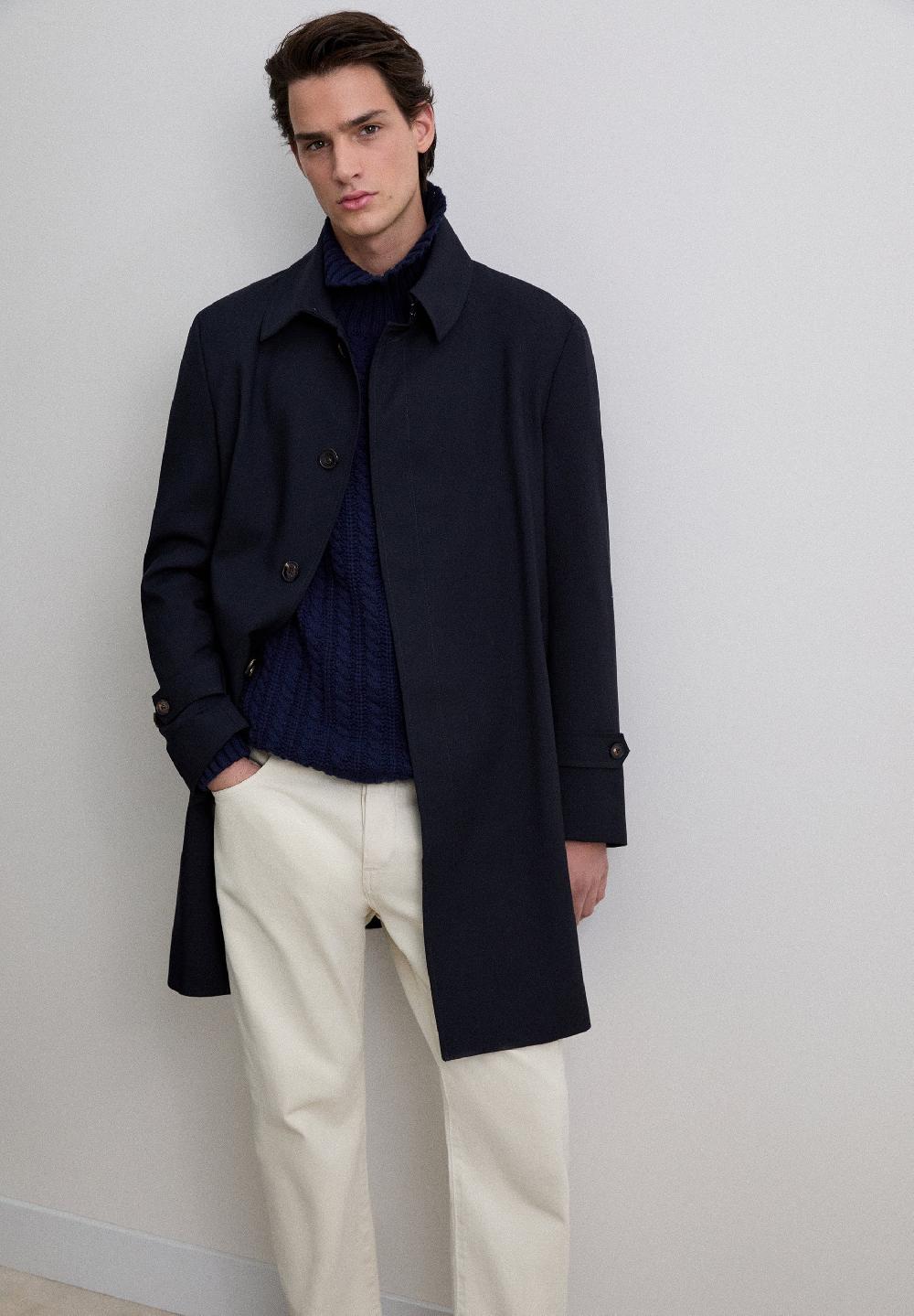 Scalpers 100% WOOL TRENCH COAT NAVY