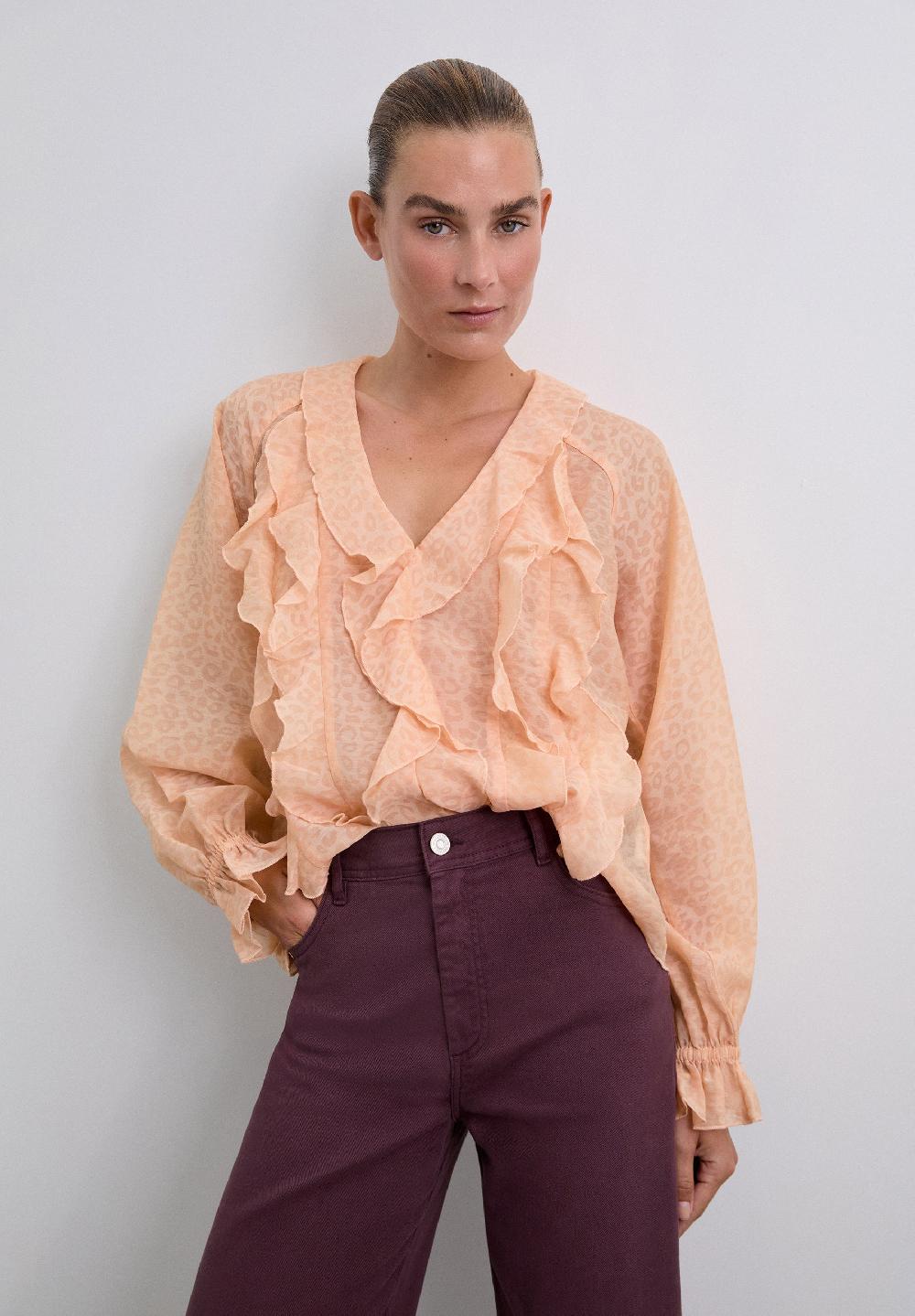 Scalpers ANIMAL PRINT BLOUSE WITH RUFFLES BLUSH