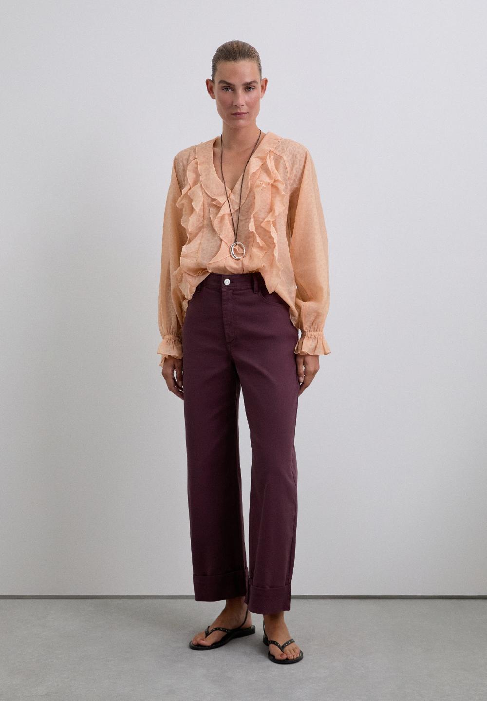 Scalpers ANIMAL PRINT BLOUSE WITH RUFFLES BLUSH