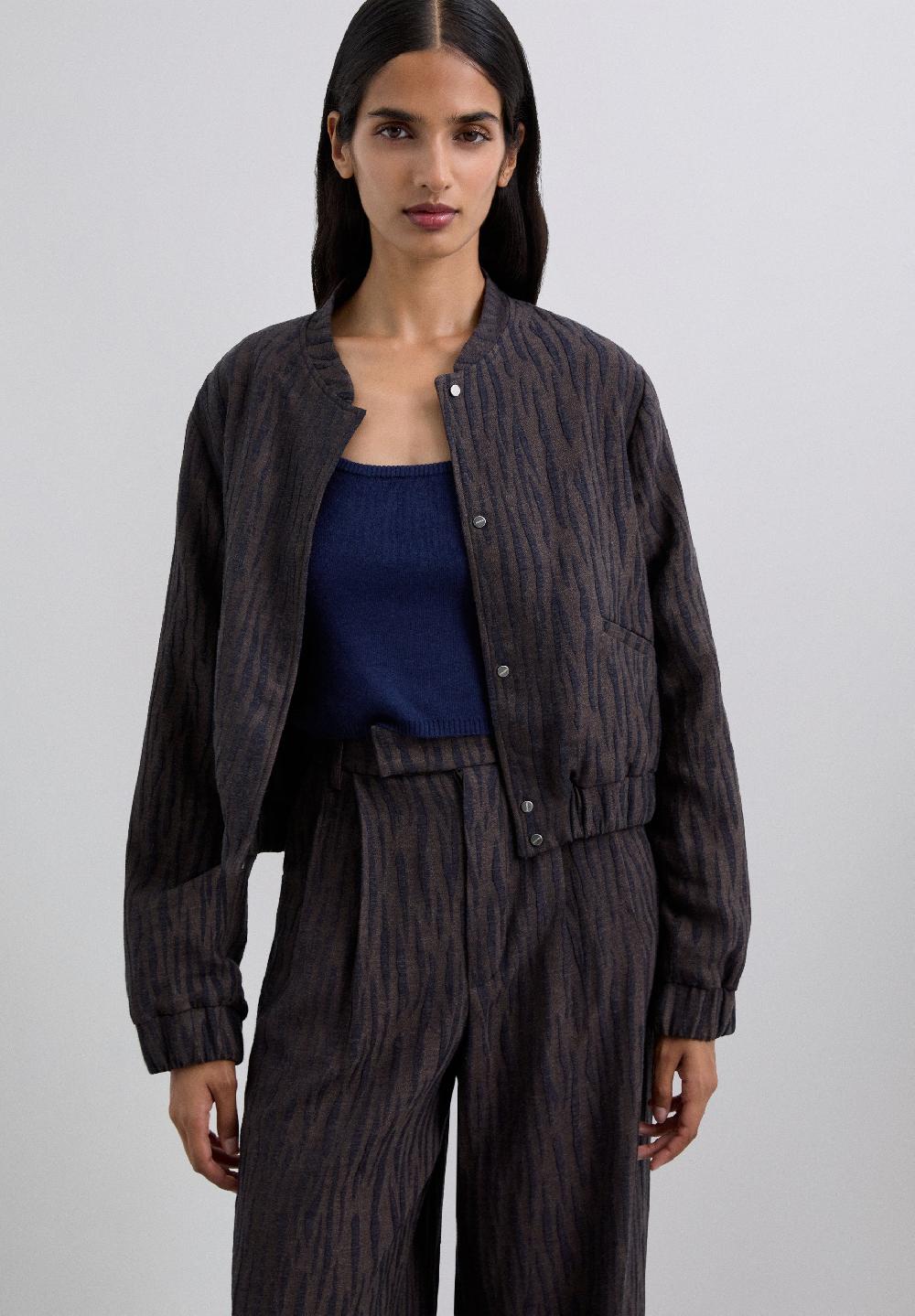 scalpers ANIMAL PRINT BOMBER JACKET BLUE/BROWN