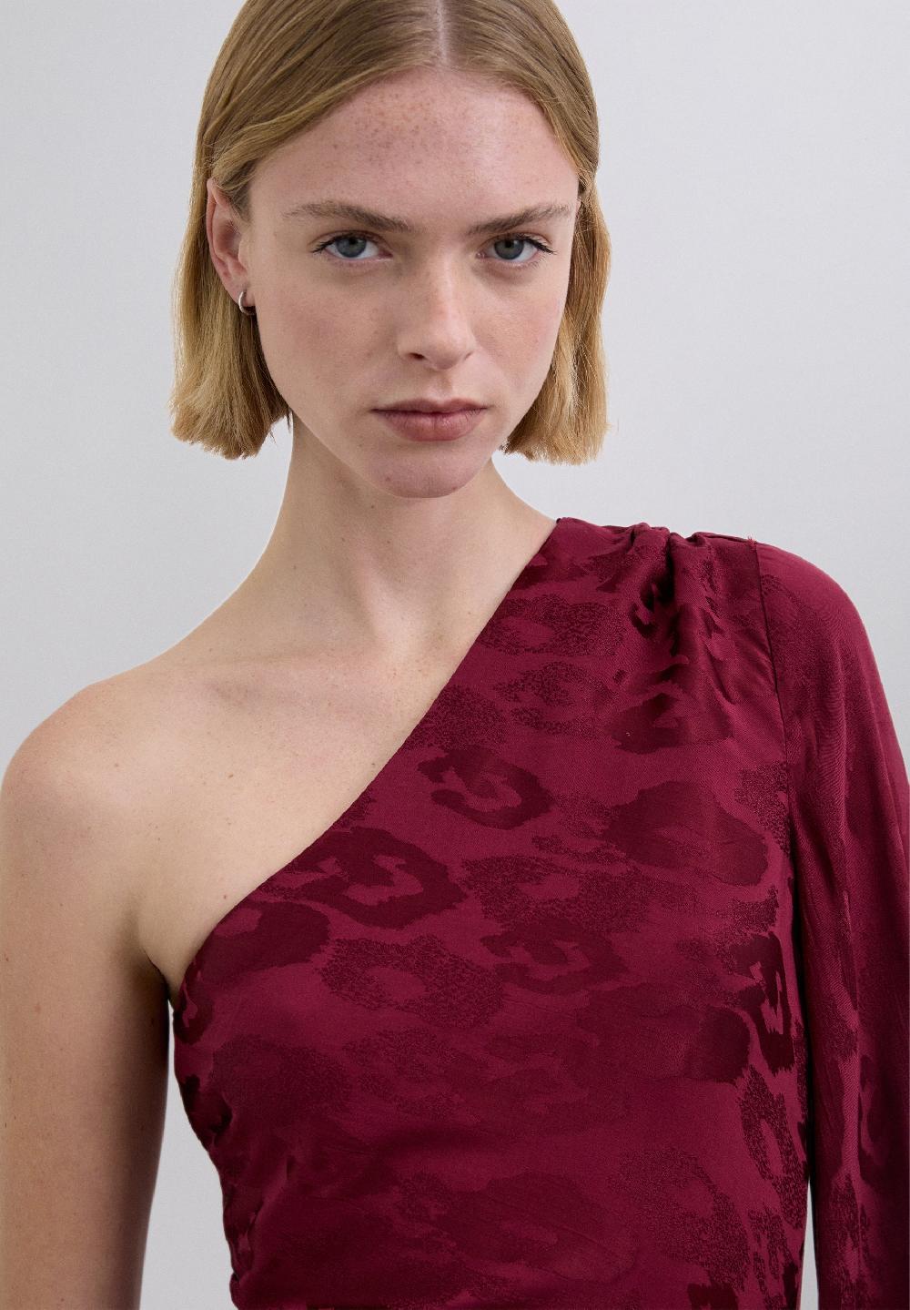 Scalpers ASYMMETRIC JACQUARD PRINT DRESS DARK RED