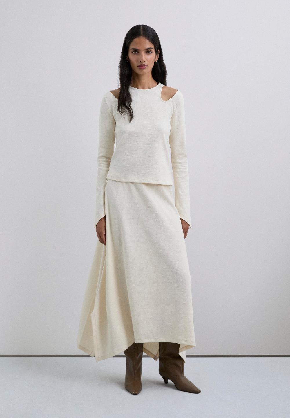 Scalpers ASYMMETRIC LONG SLEEVE T-SHIRT ECRU