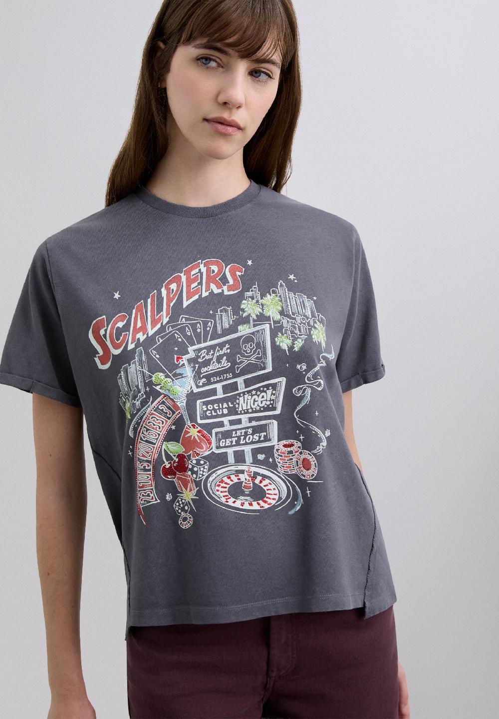 Scalpers ASYMMETRIC PRINT T-SHIRT GREY