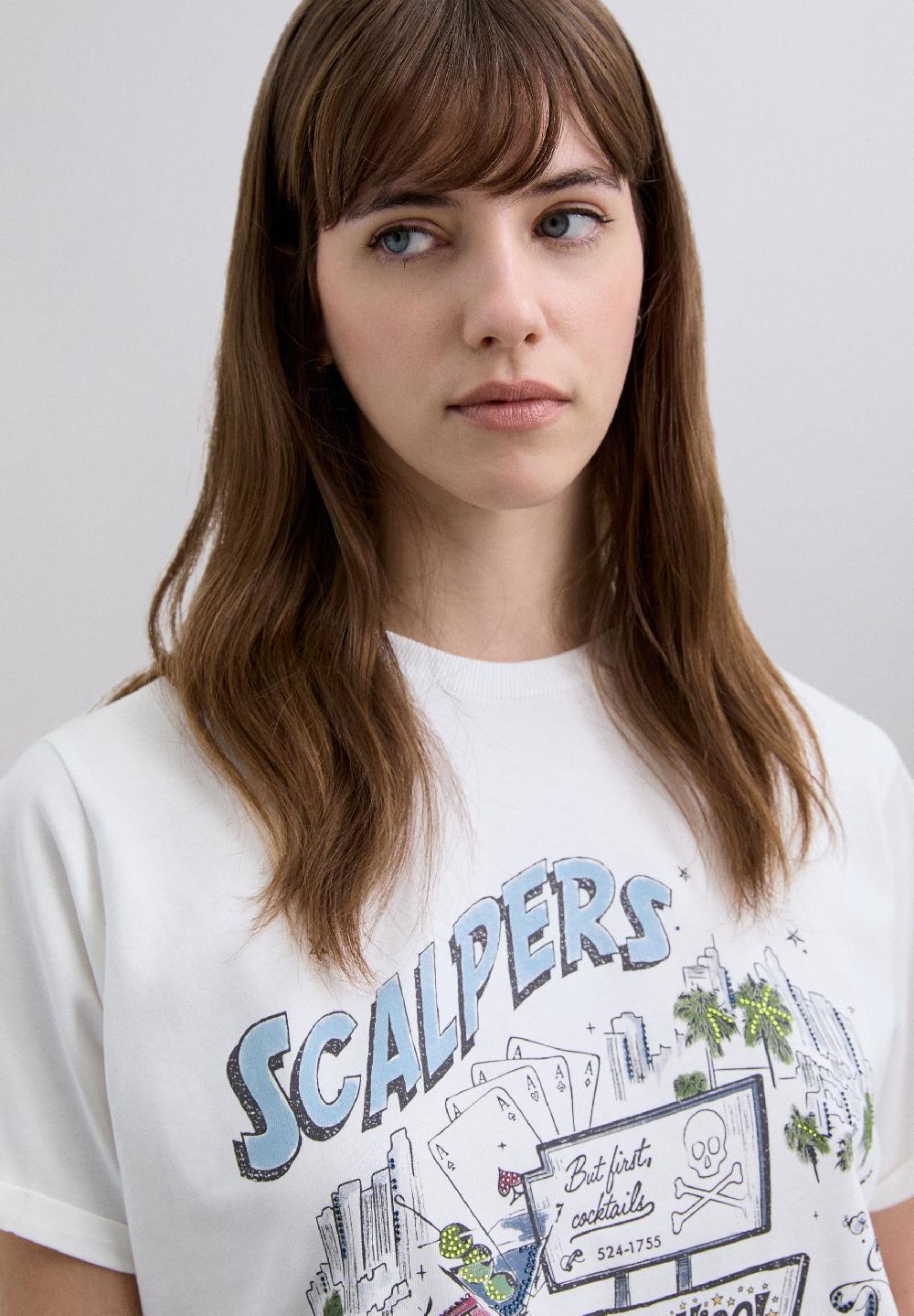 Scalpers ASYMMETRIC PRINT T-SHIRT OFF WHITE