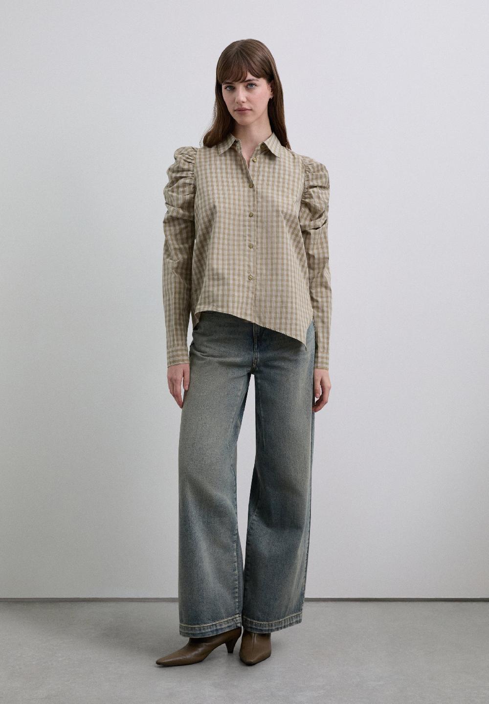 Scalpers ASYMMETRIC PUFF SLEEVE SHIRT GREEN CHECK