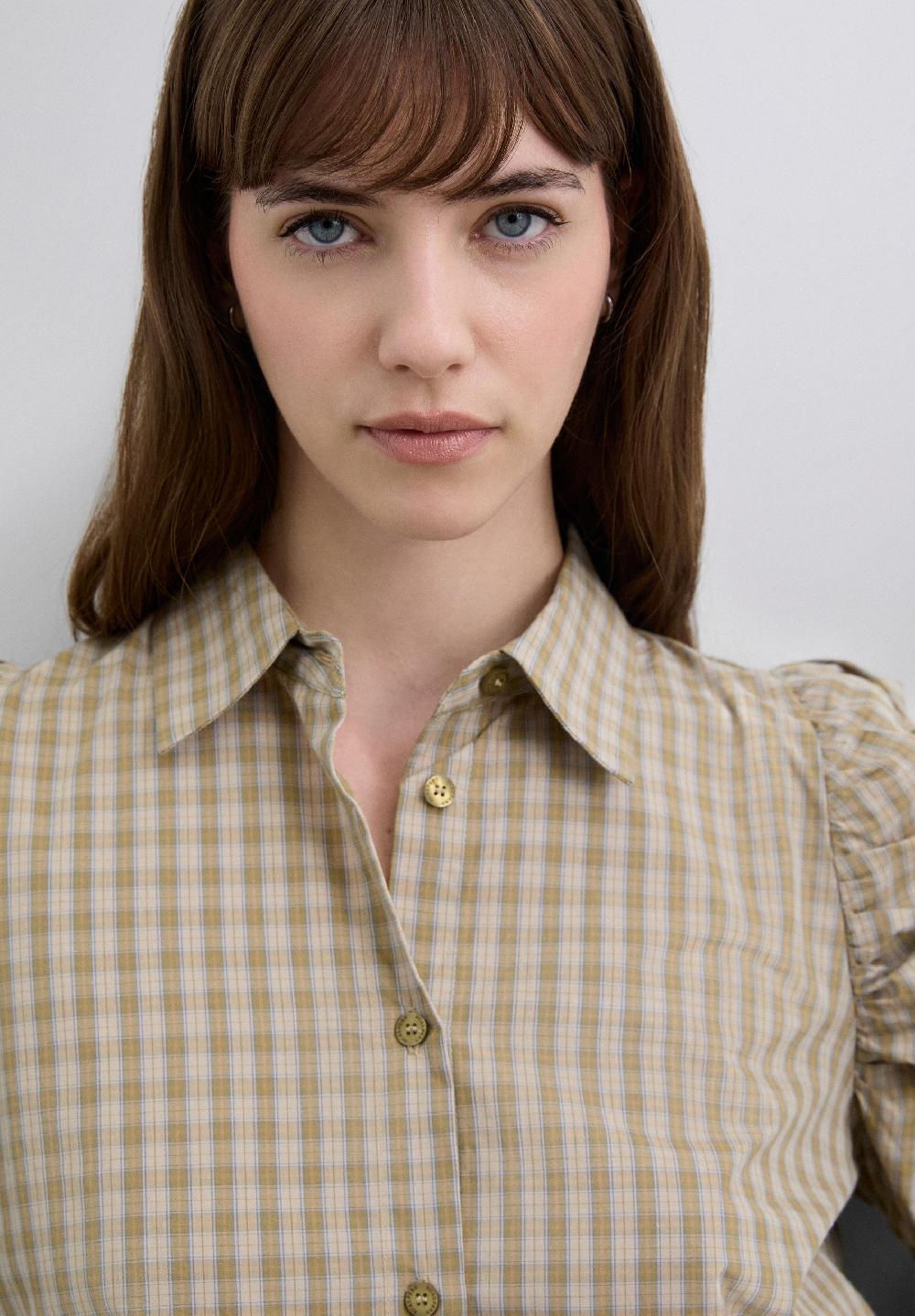 Scalpers ASYMMETRIC PUFF SLEEVE SHIRT GREEN CHECK