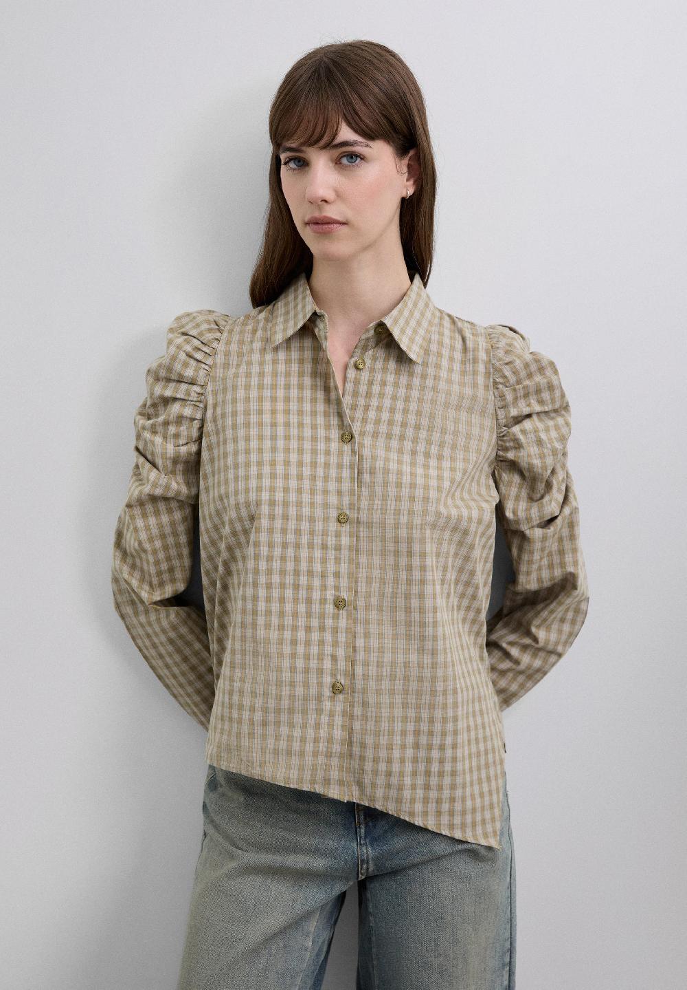 scalpers ASYMMETRIC PUFF SLEEVE SHIRT GREEN CHECK