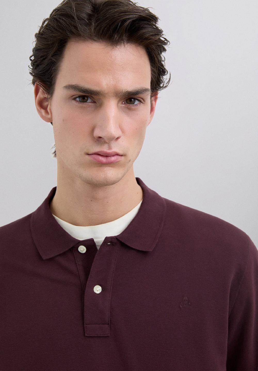 Scalpers BASIC POLO SHIRT WITH SKULL BURGUNDY