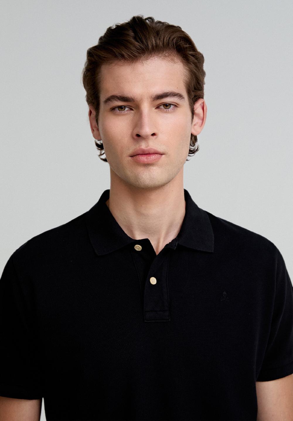 Scalpers BASIC POLO SHIRT WITH SKULL DETAIL BLACK