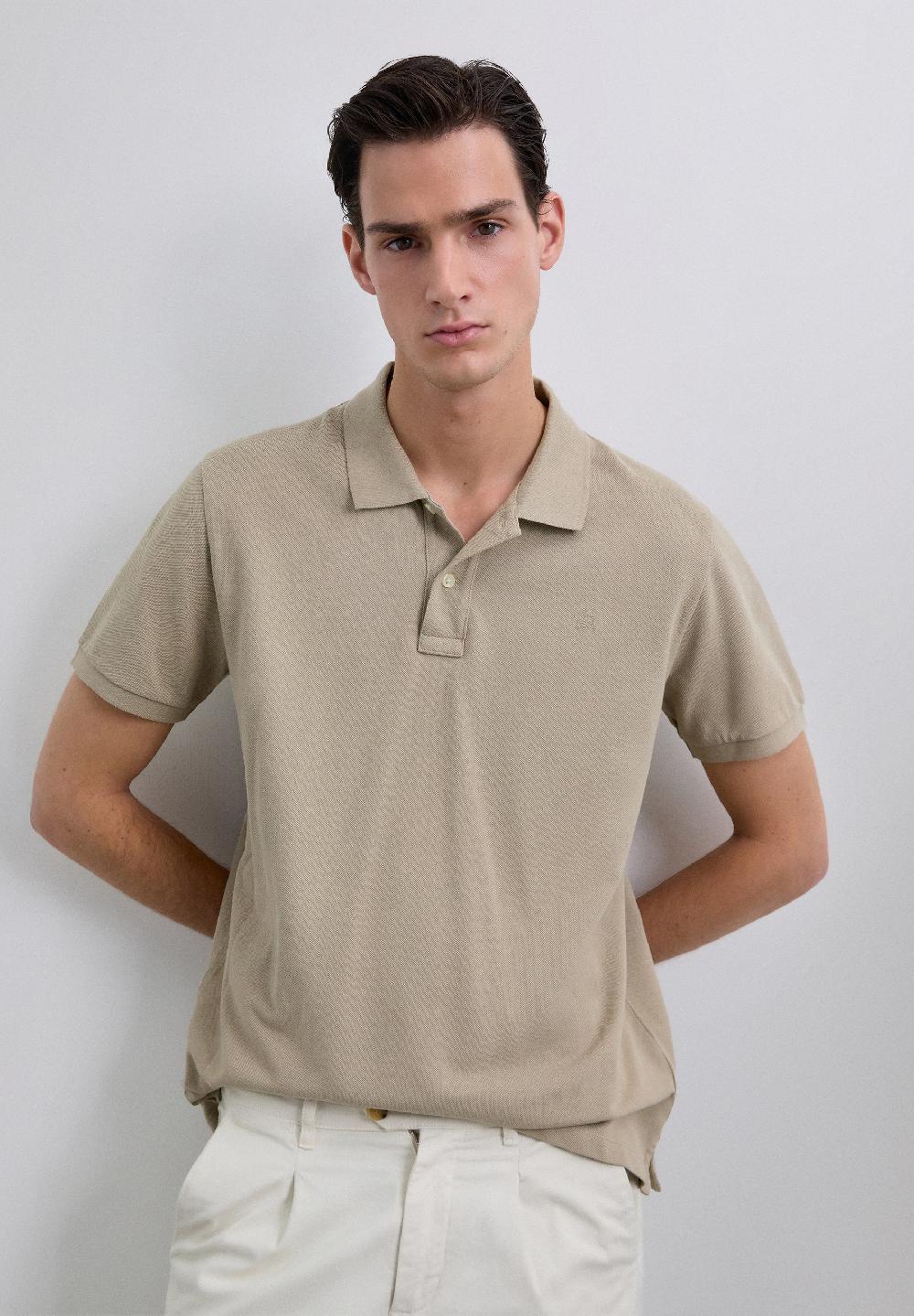 Scalpers BASIC POLO SHIRT WITH SKULL TAUPE