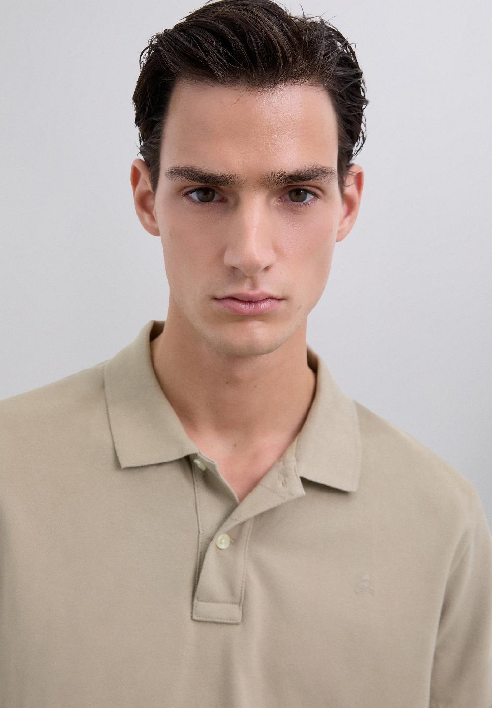 Scalpers BASIC POLO SHIRT WITH SKULL TAUPE
