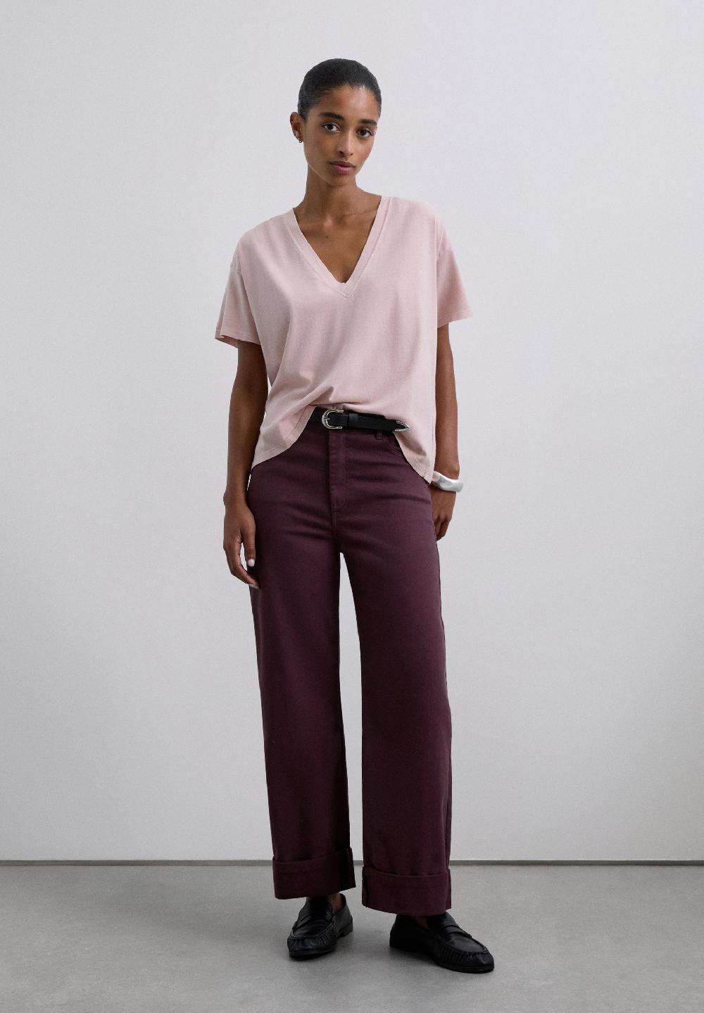 Scalpers BASIC V-NECK T-SHIRT PALE PINK