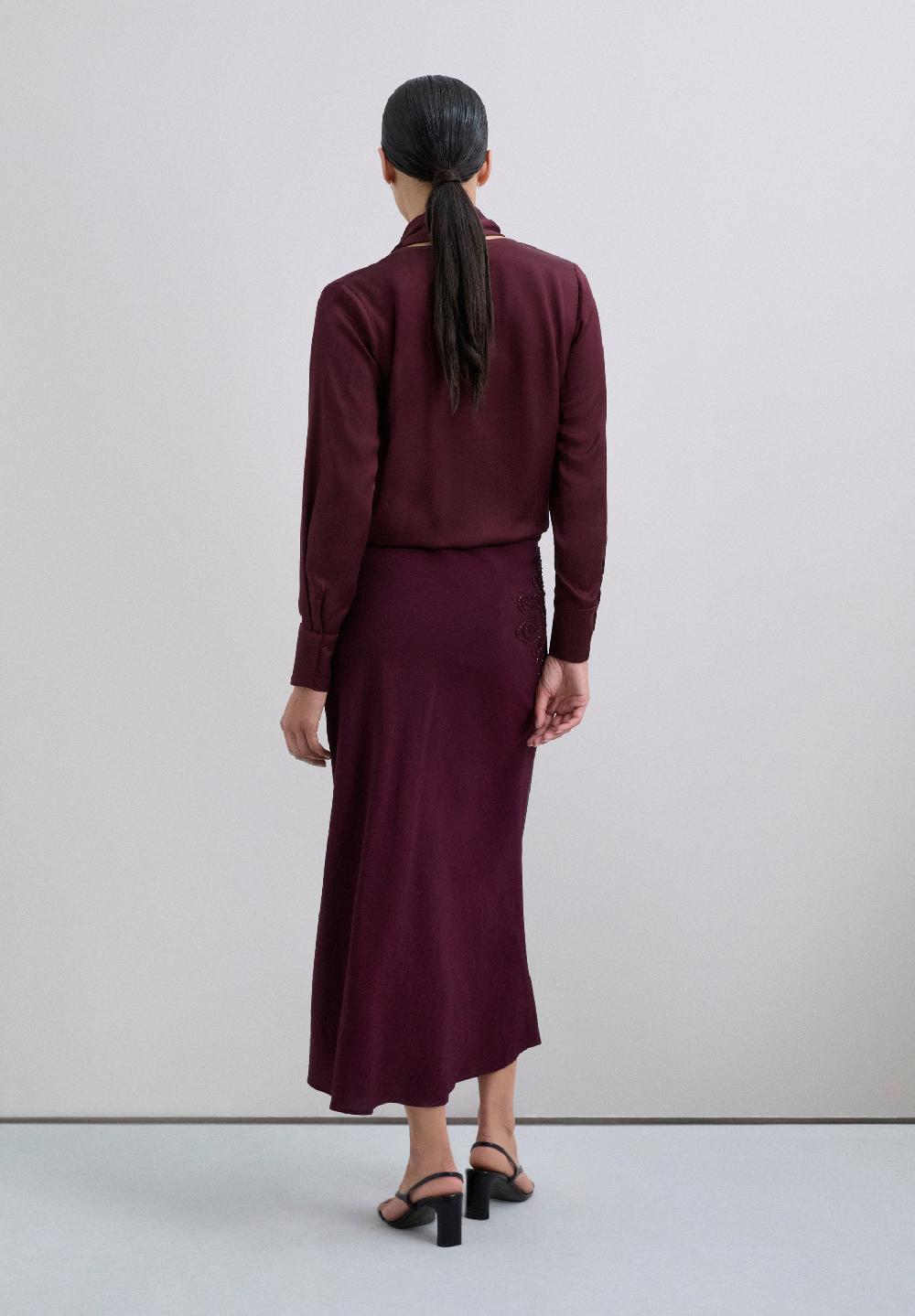 Scalpers BIAS CUT SKIRT WITH EMBROIDERY BURGUNDY