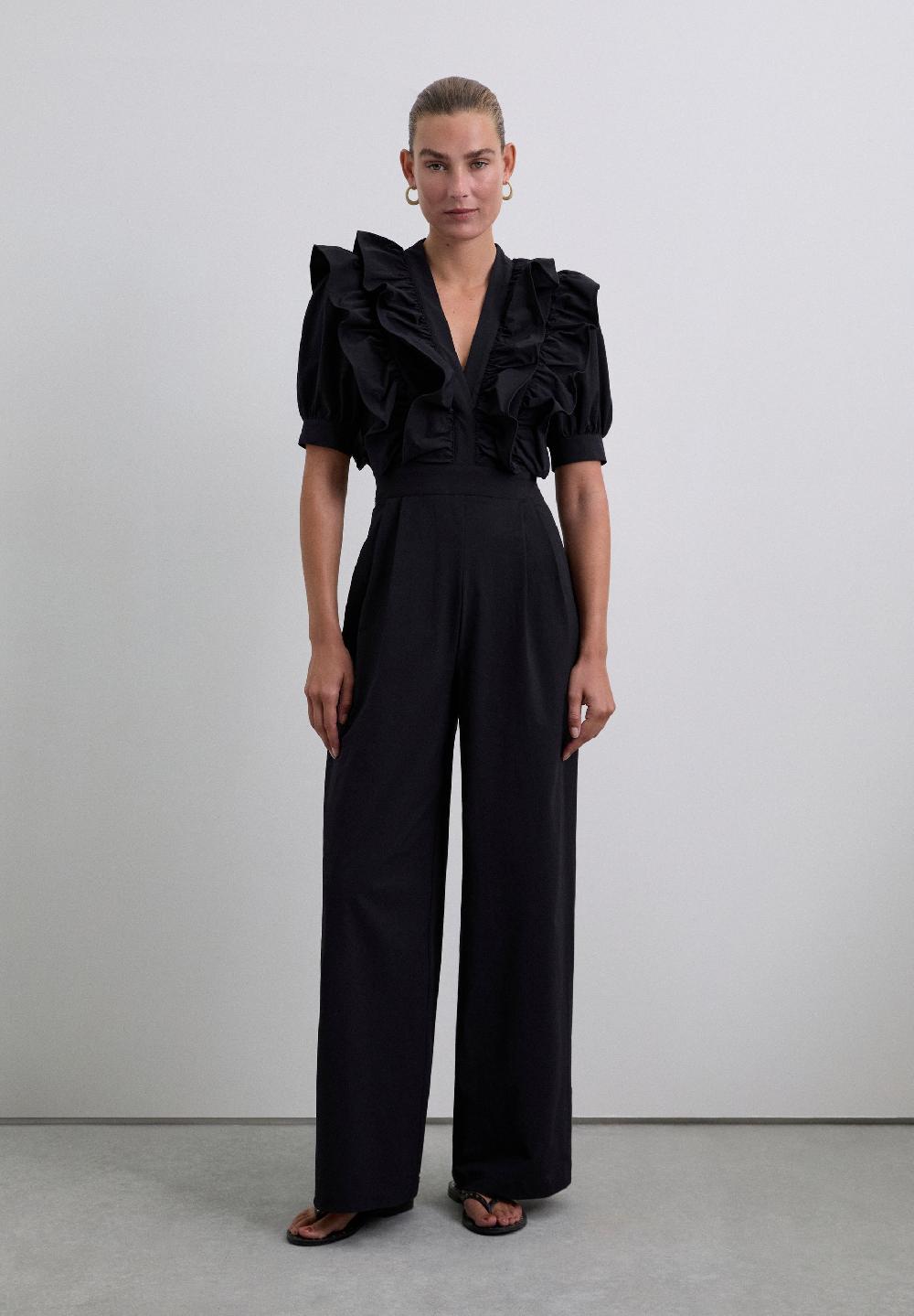 Scalpers BLACK JUMPSUIT WITH RUFFLES BLACK
