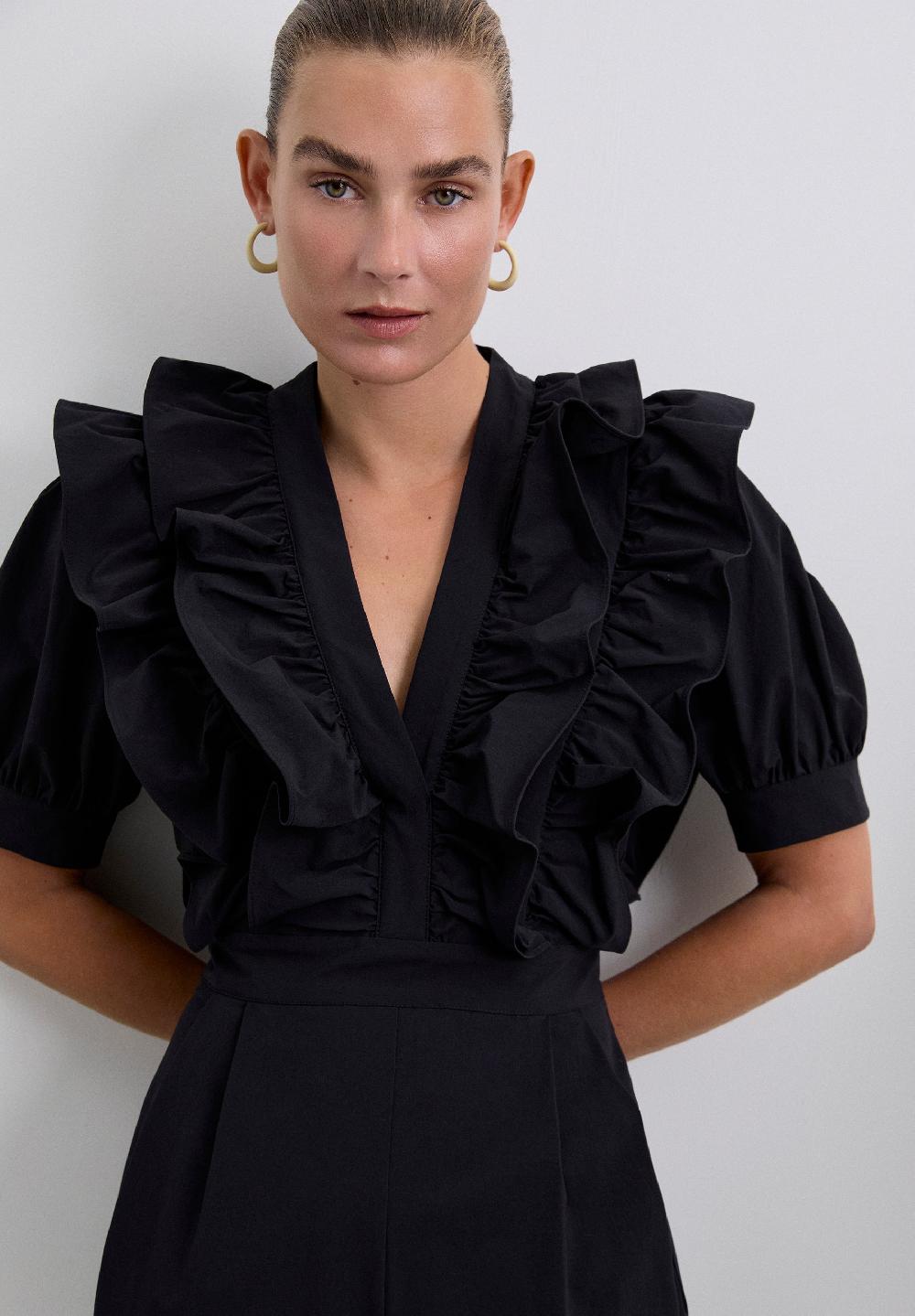 Scalpers BLACK JUMPSUIT WITH RUFFLES BLACK