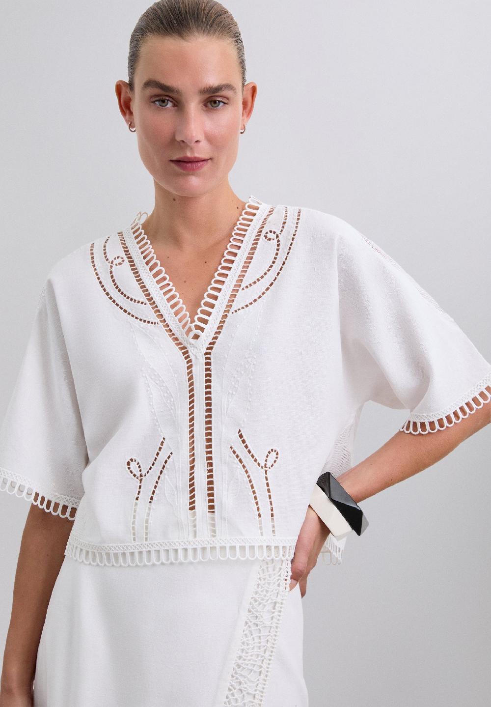 Scalpers BLOUSE WITH LACE DETAILS WHITE
