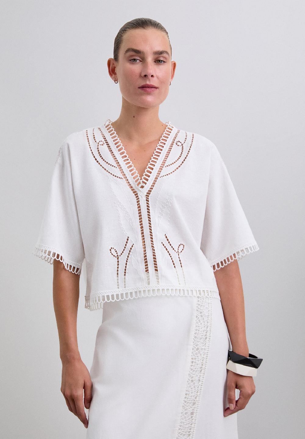 Scalpers BLOUSE WITH LACE DETAILS WHITE