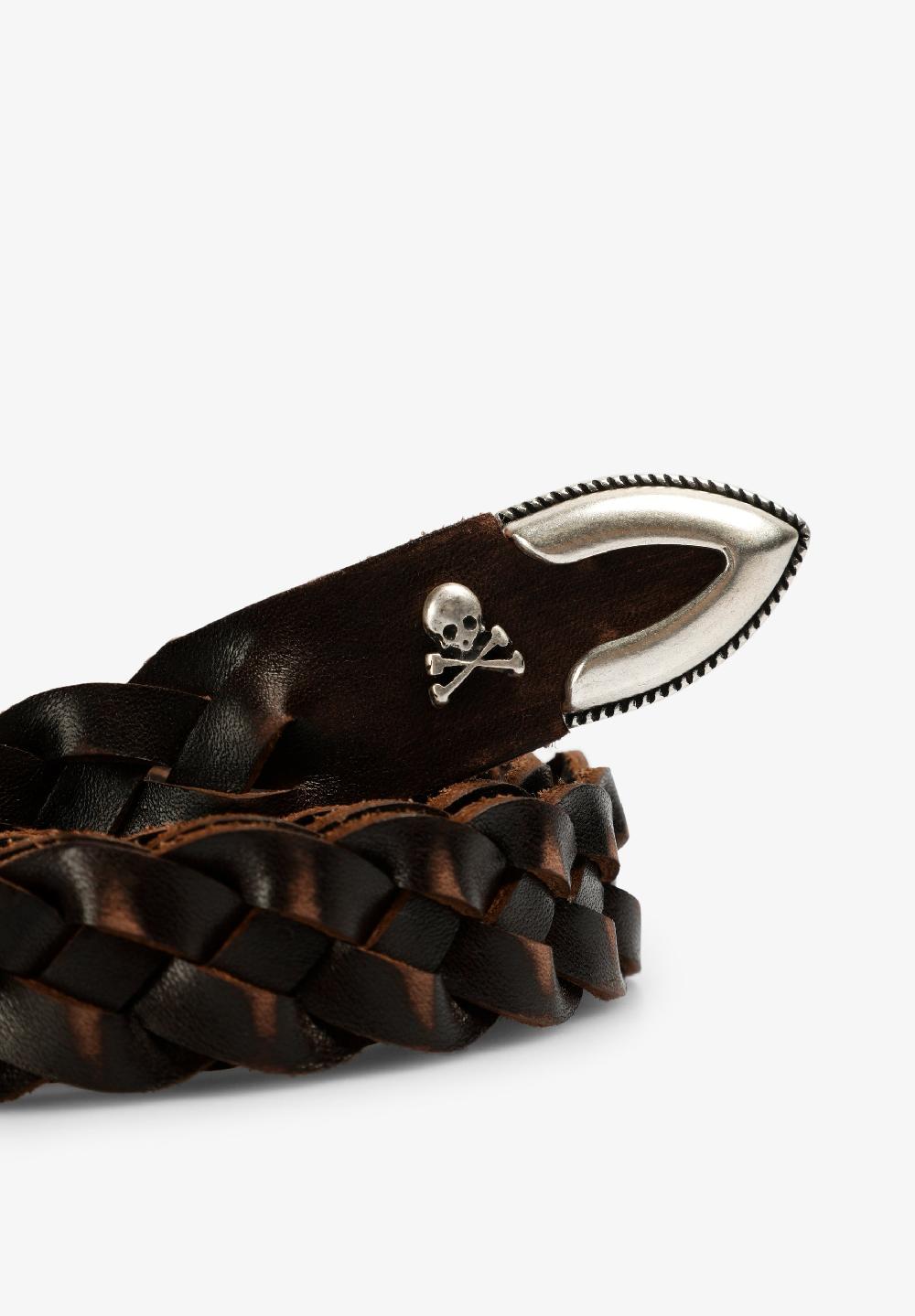 Scalpers BRAIDED LEATHER BELT DARK BROWN