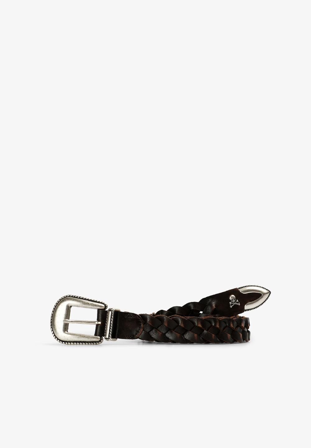 scalpers BRAIDED LEATHER BELT DARK BROWN