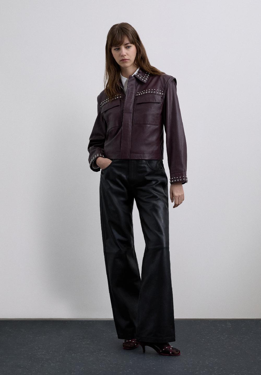 Scalpers BURGUNDY LEATHER STUDDED JACKET BURGUNDY