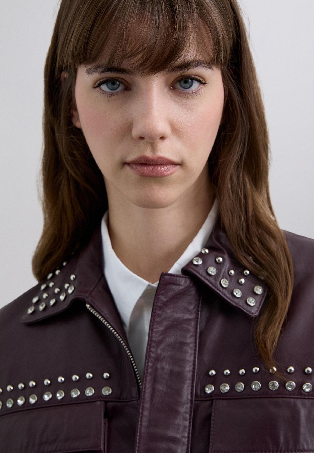 Scalpers BURGUNDY LEATHER STUDDED JACKET BURGUNDY
