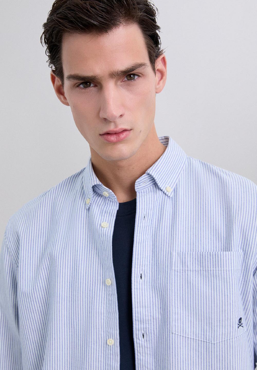 Scalpers BUTTON COLLAR SKULL SHIRT BLUE