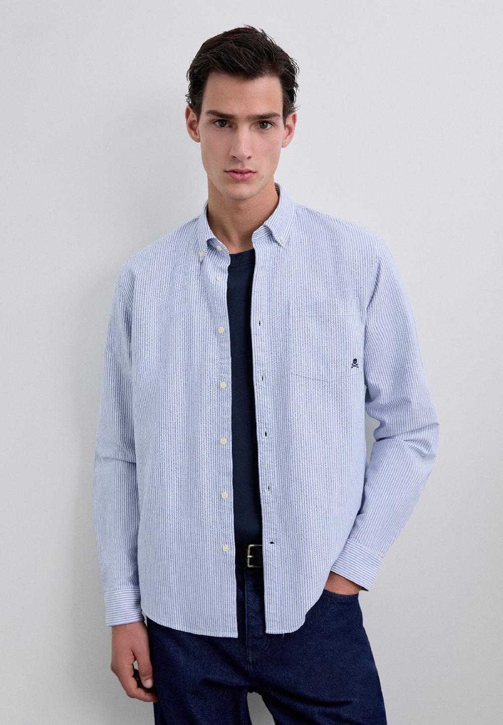 scalpers BUTTON COLLAR SKULL SHIRT BLUE