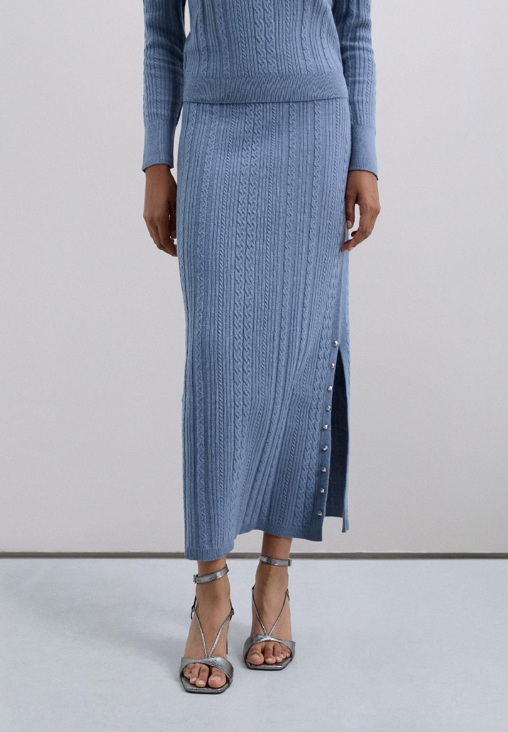 Scalpers CABLE KNIT SKIRT WITH SLIT LIGHT BLUE